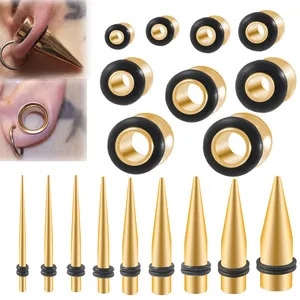 Mix 9 Size Stainless Steel Gold Color Ear Taper Stretching Kit Gauge Expander Set-18pcs Tapers Or Tunnels Piercing Jewelry