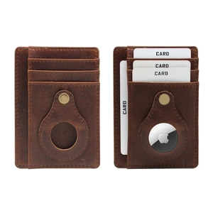 New Slim Minimalist Cowhide Crazy Horse Leather Wallet RFID Anti-Theft Card Holder Featuring Front Pocket 'Find My Wallet' - Product Image 1