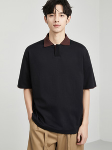 Men's Summer Casual <strong>White</strong> T-Shirt Contrast Color Short- &amp; Half-Sleeved for <strong>Polo</strong> High-End Style <strong>Top</strong> with Simple Solid Pattern - Product Image 2