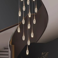 Lustre long réglable en cristal nordique moderne télécommandé pour escalier haut plafond
