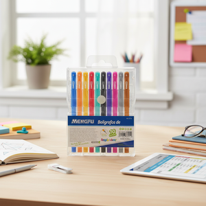 Set di 10 Penne Gel Fluorescenti con Impugnatura Triangolare Marca Mengfu con Custodia in PVC per Ufficio e Scuola Modello M-0178 - Product Image 3