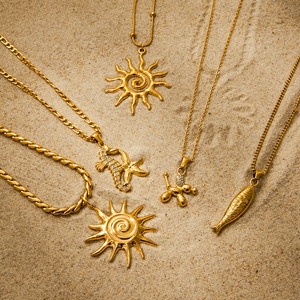 Parure de bijoux en acier inoxydable pour les vacances, collier pendentif soleil, usage quotidien pour femme, design géométrique, origine Yiwu - Product Image 4