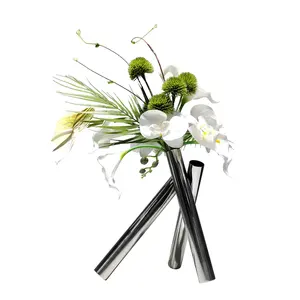 Orquídeas artificiales y plantas de Cala para el hogar moderno con jarrón de acero inoxidable para el Día de la madre y la decoración de mesa de Año Nuevo