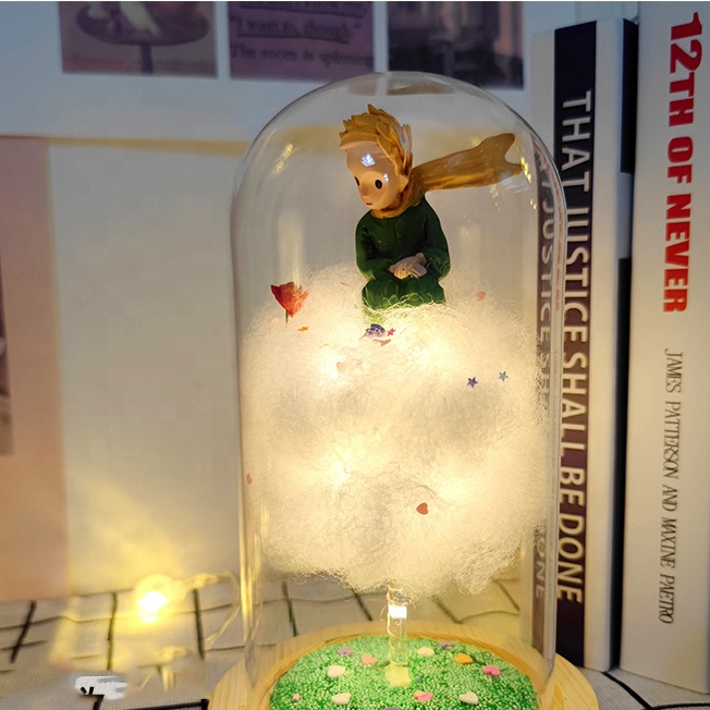 Ночной светильник Little Prince, настольная лампа с деревянным основанием и стеклянной крышкой, ручная работа, для домашнего декора