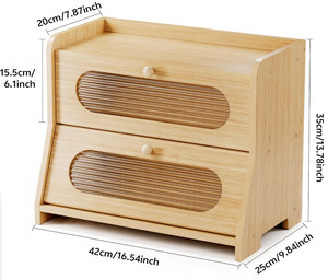 パンボックス,ダブルレイヤー大容量竹製パン収納容器 - Product Image 3