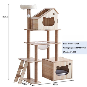 โครงไม้สำหรับแมวแบบชิ้นเดียวทันสมัย พร้อมบ้านแมวในตัว กระบะทรายแมว ขายตรงจากโรงงาน บรรจุกล่อง ของใช้และของเล่นสำหรับแมว - Product Image 6