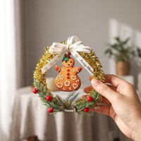 Couronne de Noël dorée Ganglong en gros, 15 cm, en PE, semi-fait main, style européen-américain, à suspendre à la porte, bonbons à la menthe