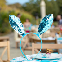 Bandeau oreilles de lapin bleu clair à paillettes, pour la fête de pâques