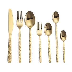 घर रसोई के चाकू कांटा चम्मच चांदी के बर्तन Flatware सेट स्टेनलेस स्टील गोल्ड अंकित कटलरी सेट