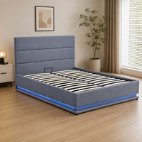 Lit plateforme moderne avec éclairage d'ambiance LED intelligent, système de levage à gaz et rangement intégré, cadre flottant