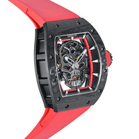 Reloj Mecánico de Lujo para Hombre, Esqueleto, Caja de Fibra de Carbono, Correa de Caucho, Automático, Resistente al Agua 5ATM, Manecillas Luminosas, Hangzhou