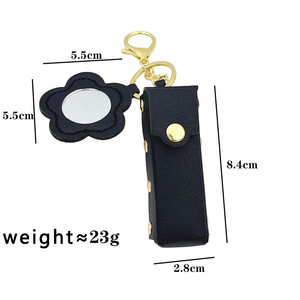 Étui à rouge à lèvres moderne pour fille en cuir PU <span class=keywords><strong>avec</strong></span> surpiqûres contrastées, motif floral sur le dessus et connecteur porte-clés fiable - Product Image 3