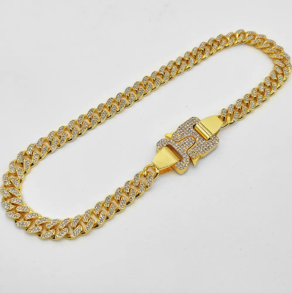 13mm wide 40cm long safety buckle simple public rap hip hop CUBAN CHAIN big gold chain necklace manufacturer direct sales n018