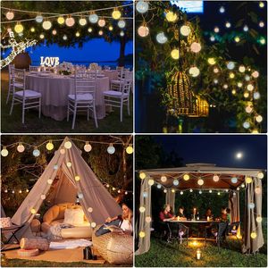8M Solar LED <b>String</b> Lights Outdoor Weatherproof RGB/Warm White with 16 Cotton <b>Balls</b> IP65 Rated for Garden & Parties - Product Image 6