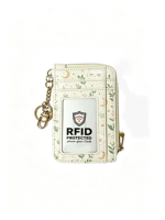 Dompet Kartu Mini Fashion Mutiara Berlapis PVC dengan Cetak Pola, Penutup Kancing PU RFID, Resleting, dan Gantungan Kunci untuk Wanita, Tersedia OEM