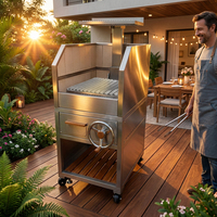 Parrilla Argentina Modular de Acero Inoxidable Santa María con Estantes Laterales, Termómetro y Plancha Combinada