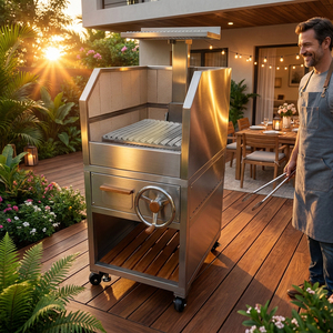 Grill argentin modulaire en acier inoxydable Santa Maria BBQ Parrilla avec étagères latérales, thermomètre et plaque <span class=keywords><strong>de</strong></span> <span class=keywords><strong>cuisson</strong></span> combinée - Product Image 1
