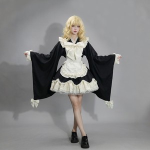 Japanese Lolita Maid Dress Black White Lace Apron Cosplay Costume For Anime Role Play Fresh Sweet Style - Product Image 1