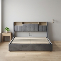 Lit double Willsoon moderne et simple avec tête de lit en velours doux et éclairage LED, cadre de lit rembourré personnalisé avec rangement en fer