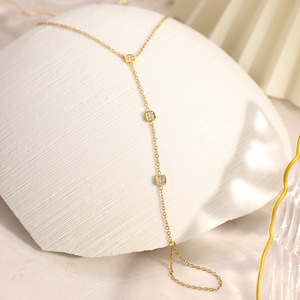 Pulsera de Cadena Geométrica Chapada en Oro con Bisel de Diamantes y Anillo para el Dedo, Joyería de Moda - Product Image 4