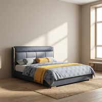 Cadre de lit en bois massif au design moderne avec tête de lit rembourrée en cuir véritable de qualité supérieure, sensation élastique Q-elastic, et table de chevet