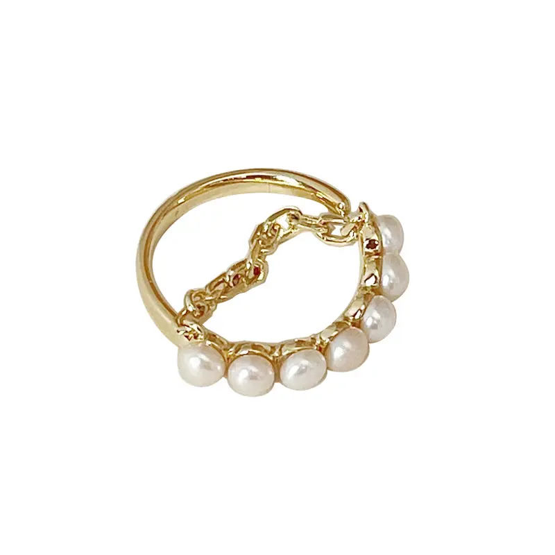 Custom Fashion Women Fine Jewelry Luxury Fashion Shell Pearls Curb Chain CZ Flowers 925 Sterling Silver Adjustable Ring