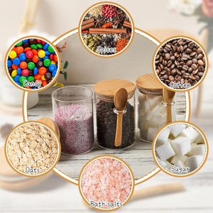 Accesorios de Cocina Cuadrados, Frascos de Almacenamiento para el Hogar, Recipientes de Vidrio de Borosilicato Ecológicos para Alimentos, Frascos para Especias, Frascos para Avena Nocturna, Bambú - Product Image 4
