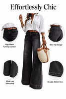 Jeans de Mujer Vintage Negros Lavados, Pantalones Vaqueros Acampanados Holgados, Estilo Casual Urbano Francés para el Día a Día