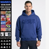 Sweat à capuche rayé pour homme, coupe ample, avec logo brodé personnalisé, 300-500 GSM, vêtements de sport, vente en gros, OEM, pour la gym