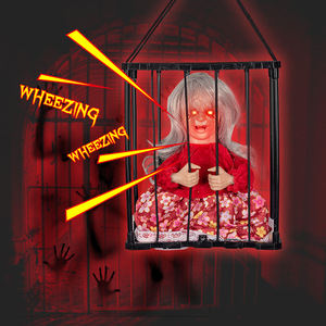 Decoración Colgante <span class=keywords><strong>de</strong></span> Fantasma <span class=keywords><strong>de</strong></span> Halloween, Jaula <span class=keywords><strong>de</strong></span> Plástico, Juguete Eléctrico con Cabeza Estirable, Luz y Sonido, Prisionero Bruja - Product Image 1