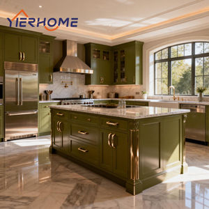 Ensemble de rénovation de cuisine modulaire standard avec îlot cuisine en bois massif peint en vert de style shaker appareils - Product Image 1