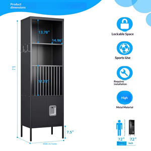 Armoire de rangement haute en <span class=keywords><strong>métal</strong></span> noir pour équipement sportif, <span class=keywords><strong>casier</strong></span> verrouillable avec étagères ouvertes, cage à ballons pour salle de sport et maison - Product Image 3