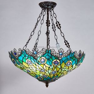 Lampe suspendue de style Tiffany, design queue de paon, 22 pouces, style baroque classique européen, LED, poudre, pour salon, chambre à coucher - Product Image 2