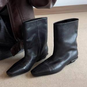 Botas de moda estilo coreano 2026, delgadas, con punta cuadrada y tacón de bloque, botines cortos sin cordones para mujer - Product Image 1