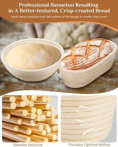 Food Grade 9 Inch Natural Rattan <b>Round</b> Bread Proofing Basket with Cloth <b>Brush</b> Proofing Basket Bread Set - Product Image 2
