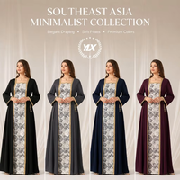 Abaya noire sur mesure pour femme avec bordure tressée dorée et imprimé rose, ensemble deux pièces OEM