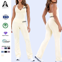 Set Pakaian Yoga Wanita dengan Kerah Tegak dan Celana Slim Fit Model Flare untuk Lari di Luar Ruangan, Latihan di Gym, Pakaian Olahraga yang Bernapas