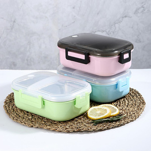 Stainless Steel Deepened Two Compartment Insulated <b>Lunch</b> <b>Box</b> With Anti Flavor Transfer Leak Proof Bento <b>Box</b> Rectangle Solid - Product Image 1