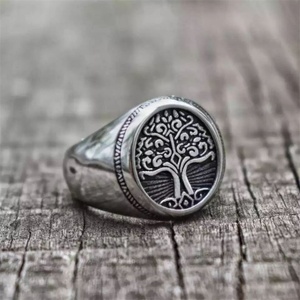Anillos de Plata con Diseño de Árbol de la Suerte, Estilo Vintage, Anillo de Acero Inoxidable con Árbol de la Vida para Hombre - Product Image 4