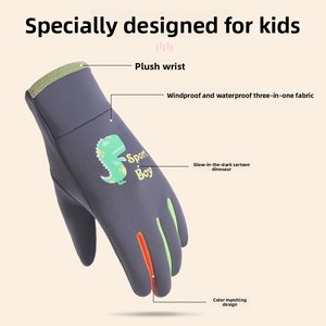 Winter Kids <strong>Gloves</strong> Three-in-one <strong>Waterproof</strong> Luminous Windproof Warm Fleece-Lined Cartoon Cycling Outdoor Activities - Product Image 2
