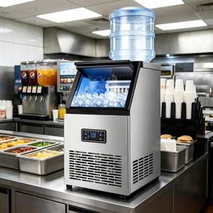 Efficient 40-60kg/day Commercial Upright Ice Making Machine Stainless Cabinet with Storage Bin Ventilation for <b>Kitchen</b> Service - Product Image 1