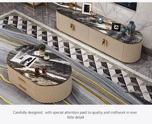 Ensemble <span class=keywords><strong>table</strong></span> TV postmoderne avec dessus en marbre pour hôtel, design italien, <span class=keywords><strong>table</strong></span> basse haute brillance et meuble TV en cuir pour le salon - Product Image 4