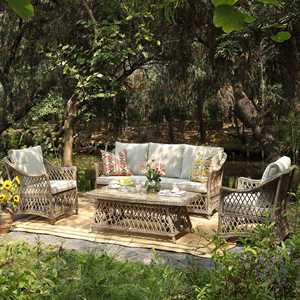 Conjunto de Muebles de Jardín Impermeables con Mesa de Comedor de Altura Ajustable, Sillón Grande de Mimbre, Sofá de Ratán para Exteriores - Product Image 2