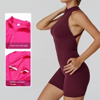 Combinaison de yoga sculptante sans manches à demi-zip, justaucorps de fitness sans couture très extensible effet push-up pour femmes, course à pied, cyclisme, sports
