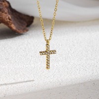Collier minimaliste avec petit pendentif croix en acier inoxydable et zircon, chaîne à maillons en O, bijou classique pour femme, accessoire de tous les jours TGXL14690