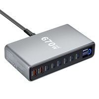 Chargeur de bureau intelligent GaN Advanced Xput 670W avec écran LCD, 8 ports (2 USB + 3 Type-C), PD3.1, Hub rapide, compatible MacBook Pro, ignifuge