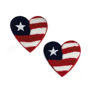 DIY Cute-Patch Love Heart American Flag Iron On Sew on chenille Patch, USA Flag Emblem Embroidered Badge