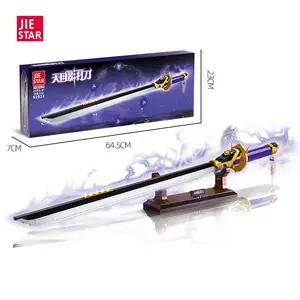 JIESTAR 748 pcs collectible anime cosplay toy sword building block brick set with stand kids plastic Genshin Impact sword toy