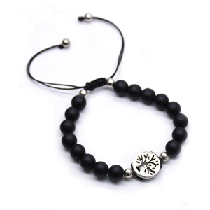 Black <b>Beaded</b> <b>Bracelet</b> With Tree Of Life Charm Adjustable Cord Fashion Jewelry Gift For Men Women - Product Image 4