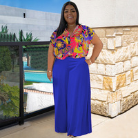 Nieuwe dames plus size 2-delige set kleding tot 5XL, bloemenprint, korte mouwen, top en broek, tweedelige set voor dames